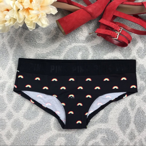 Victoria’s Secret Black Logo Hipster Panties Rainbow 🌈 Design Medium NWT! - Picture 1 of 5